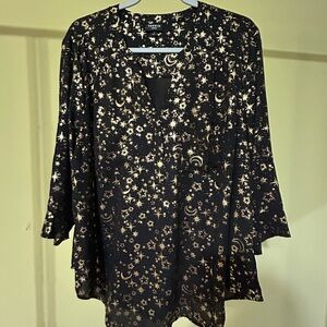 Torrid Black and Gold Celestial Blouse